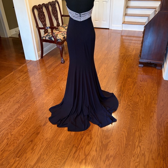 Jovani navy Evening Gown , jersey with Beaded Halter Neck 2 - Picture 9 of 13